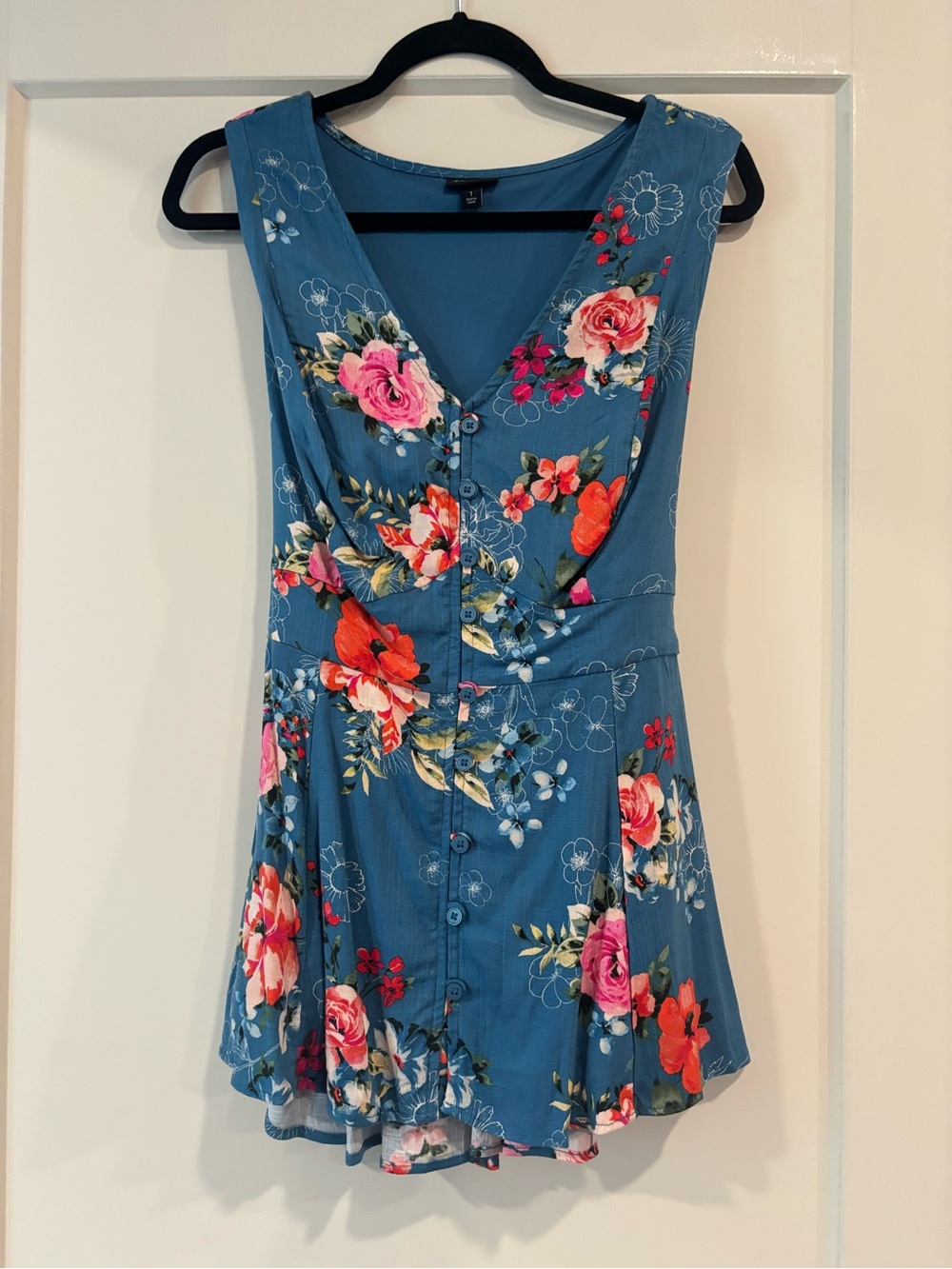 Blue Floral Button-Front V-Neck Shirt